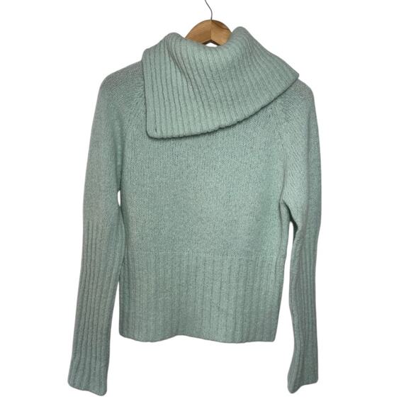 Women Sweater M Light Blue Alpaka Blend Cowl Neck Button Knit Made In Italy Prep - Picture 2 of 5